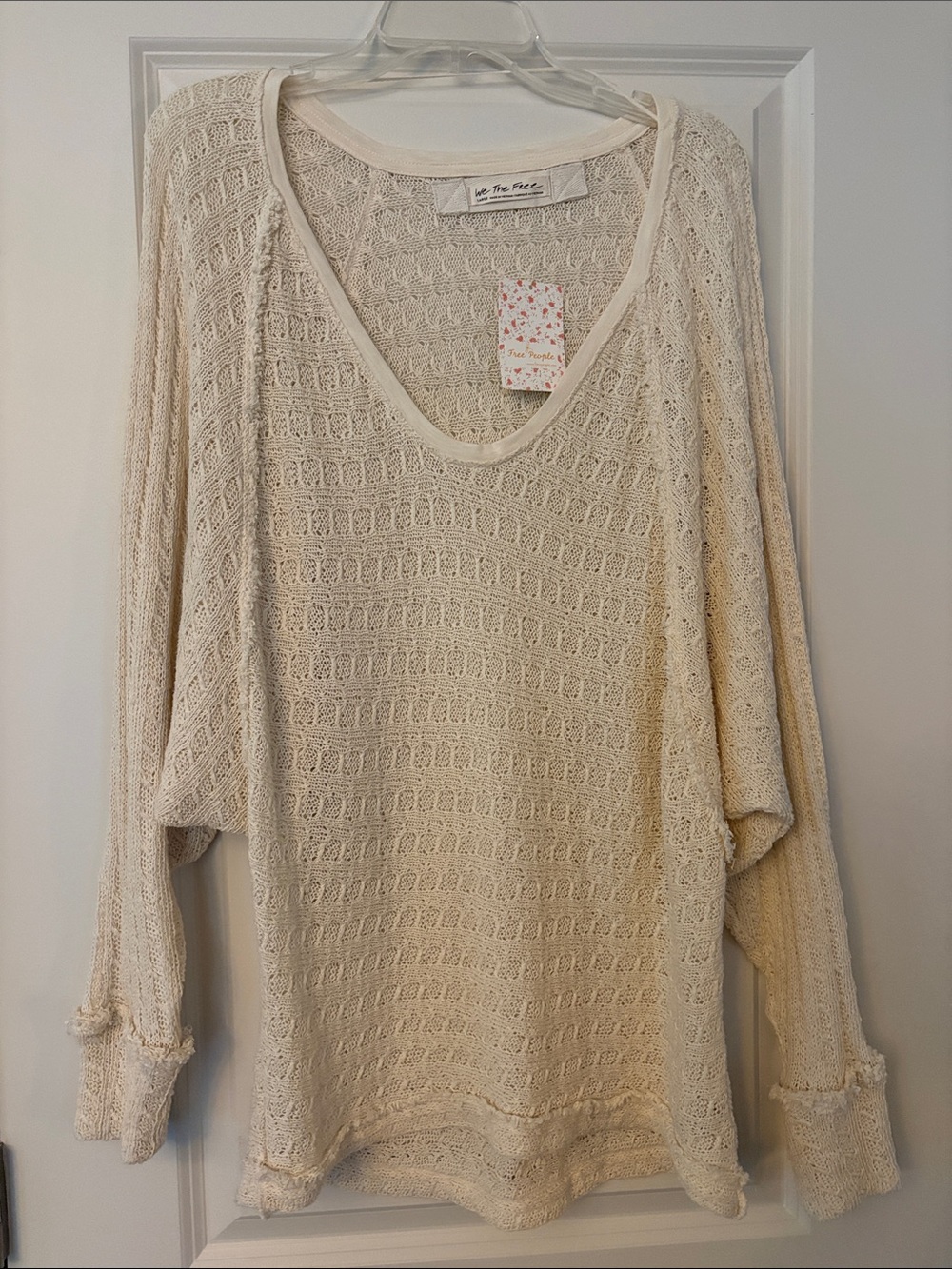 Free People Cream Off-the-Shoulder Open Knit Sweater